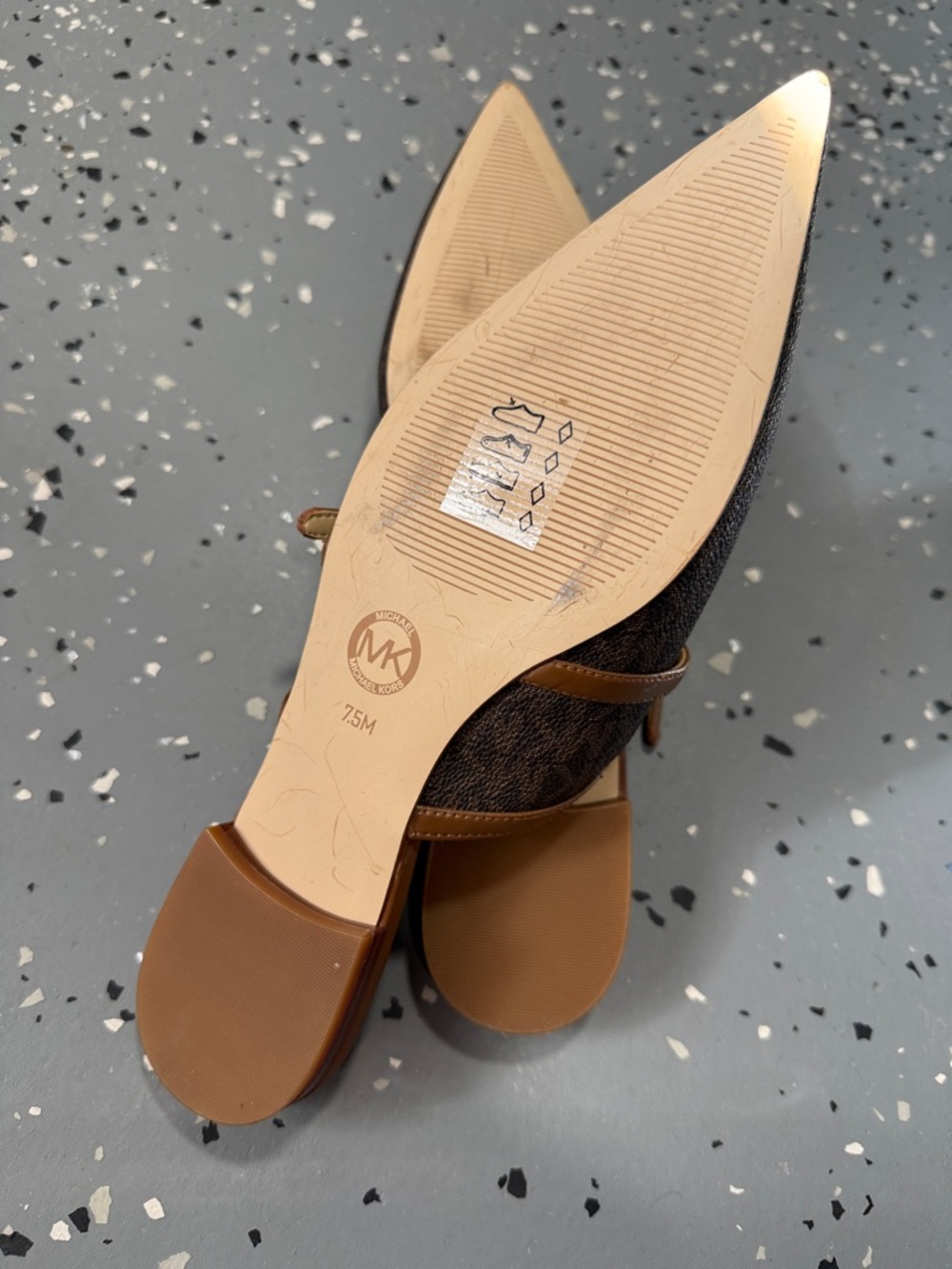 Michael Kors Brown Monogram Pointed-Toe Double-Strap Flats - Picture 5 of 5